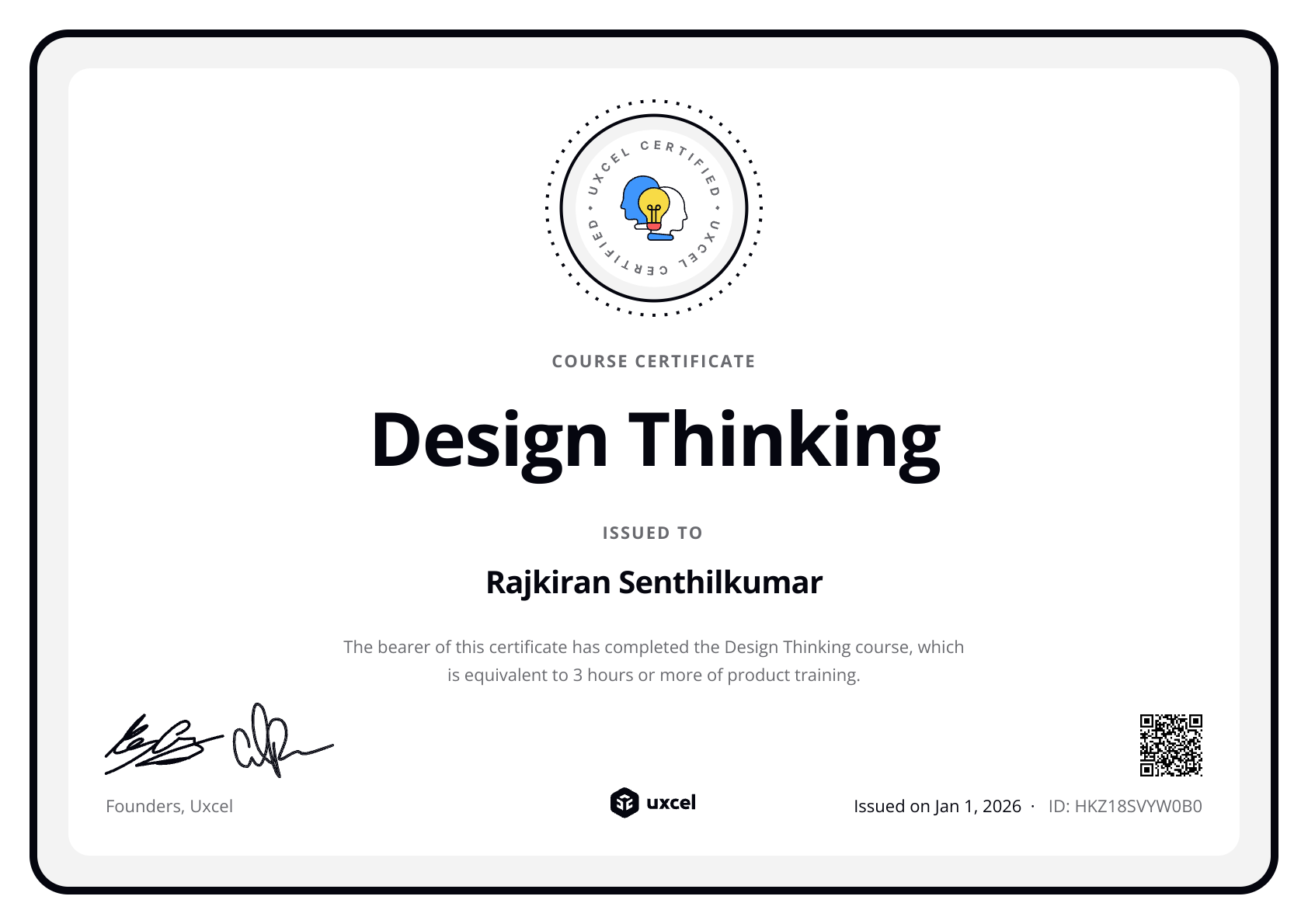 Rajkiran Senthilkumar's certificate